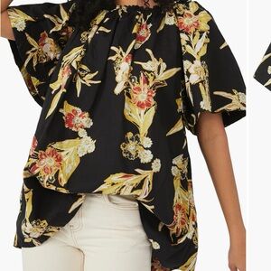 Free People Black Floral Blouse Size M